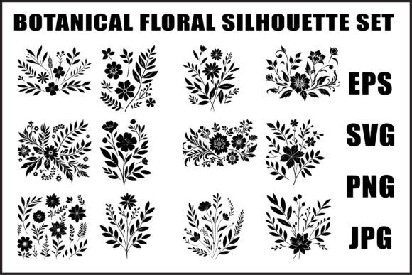 Download Black Botanical Floral Silhouette Set - Premium Resources