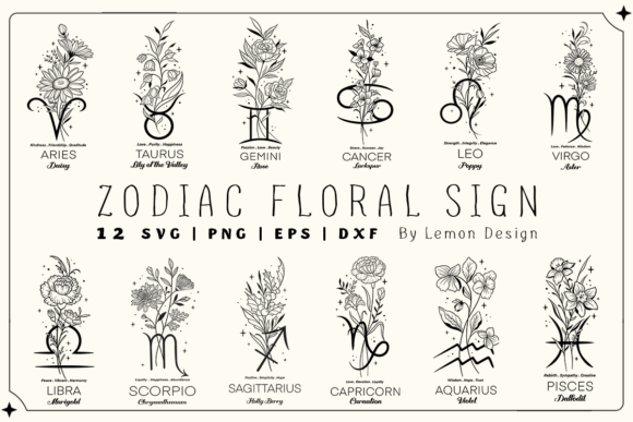 Download Zodiac Sign Floral SVG Design Bundle - Svg design Collection