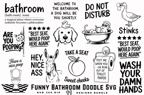 Download Funny Bathroom Doodle SVG Designs Bundle - Svg design Collection